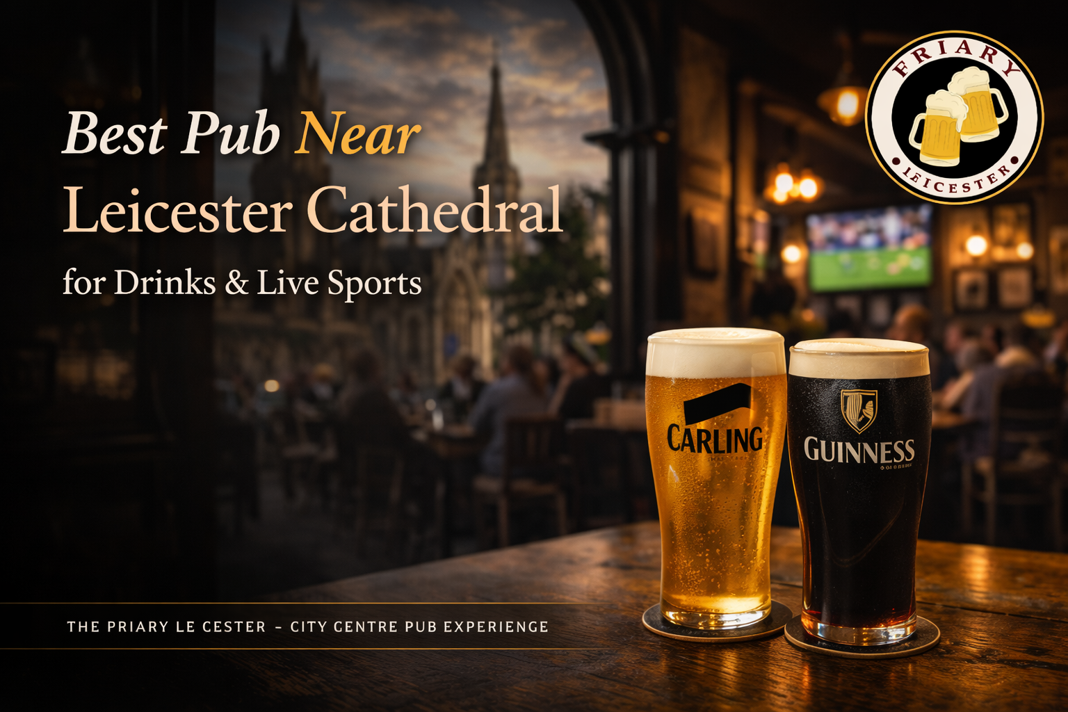 Best pub near Leicester Cathedral with Carling and Guinness pints at The Friary Leicester featuring a cosy city centre pub atmosphere and live sports