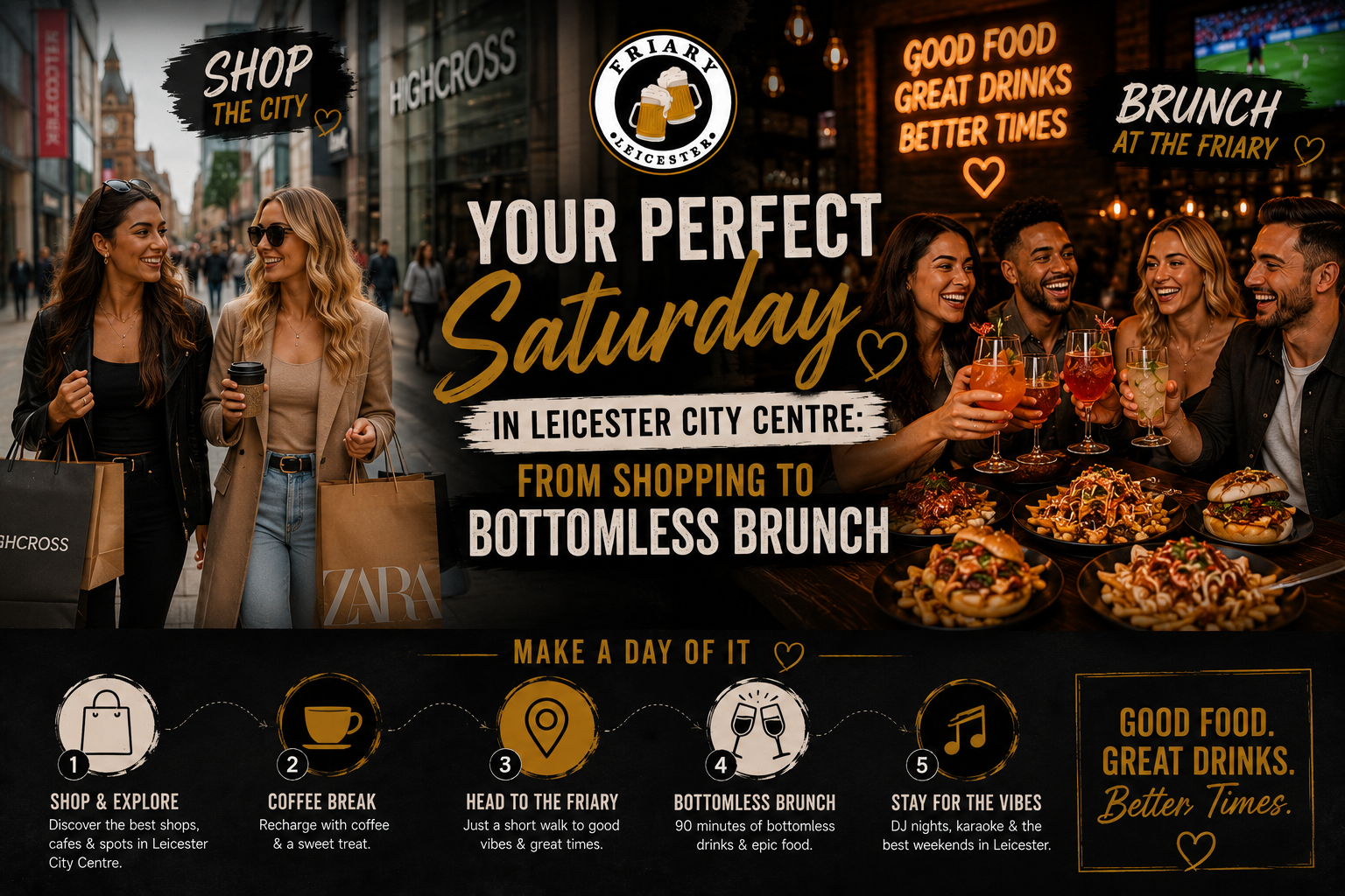 Your Perfect Saturday in Leicester City Centre: From Shopping to Bottomless Brunch.